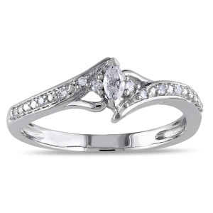 White Gold Diamond Promise Ring with Marquise-cut Stone