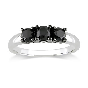 Yaffie ™ Handcrafted Black Diamond Three-Stone Ring with 1ct TDW White Gold