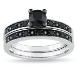 Yaffie™ Custom Black Diamond Bridal Set - 1ct TDW White Gold Elegance.