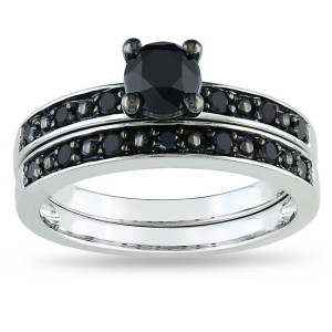 Yaffie™ Crafts Exquisite Black Diamond Bridal Ring Set with 1ct TDW in White Gold