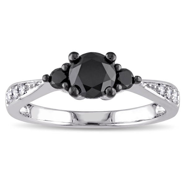 Handcrafted Yaffie ™ Black and White Diamond 3-Stone Engagement Ring with 1ct TDW of White Gold