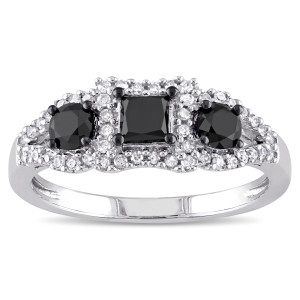 Yaffie ™ Customised 1ct Diamond 3-stone Halo Ring in Black and White Gold