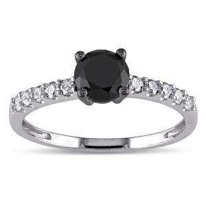 Yaffie ™ Custom Black and White Diamond Engagement Ring, 1ct TDW, in Sleek White Gold