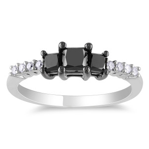 Black and White Diamond Ring - Custom Made in White Gold with 1ct TDW by Yaffie ™.