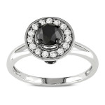 Yaffie ™ Masterpiece - Black and White Round Halo Diamond Ring in White Gold with 1ct TDW