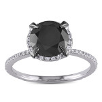 Yaffie Custom White Gold Black and White Diamond Halo Engagement Ring with 2 3/4ct Total Diamond Weight