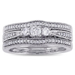 Vintage White Gold Bridal Ring Set with 2/5ct TDW Diamonds in a 3-Stone Design by Yaffie