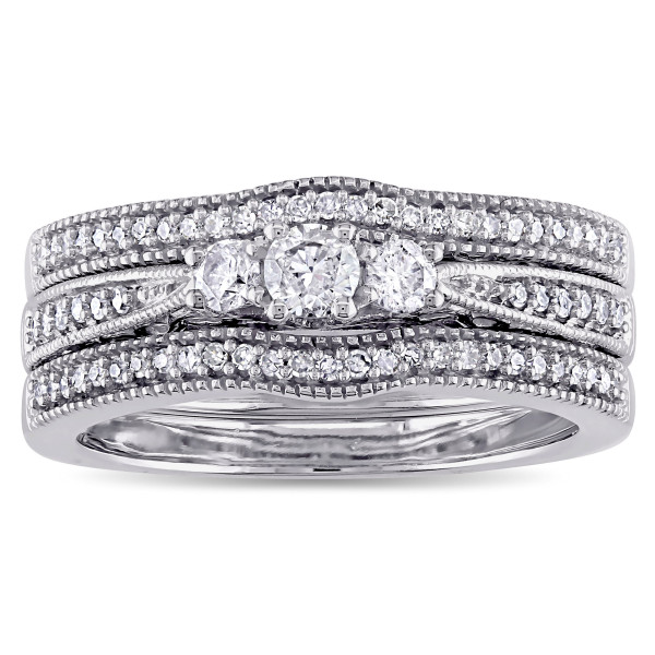 Vintage White Gold Bridal Ring Set with 2/5ct TDW Diamonds in a 3-Stone Design by Yaffie