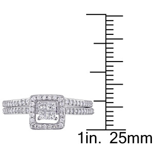 White Gold Sparkling Princess-cut Diamond Halo Bridal Set by Yaffie - 2/5ct total weight