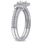 White Gold Sparkling Princess-cut Diamond Halo Bridal Set by Yaffie - 2/5ct total weight
