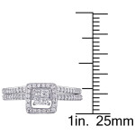 Elegantly Sparkling: Yaffie White Gold Bridal Set with Princess-Cut Diamond Halo (2/5ct TDW)