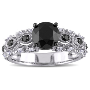 Yaffie ™ Custom Vintage Engagement Ring: 2ct TDW Black and White Diamonds in White Gold