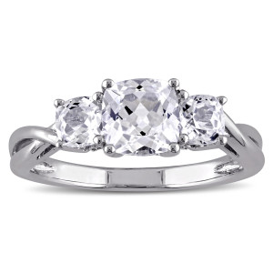Dazzling Yaffie White Gold Ring with Cushion-Shaped White Sapphire and Diamonds.