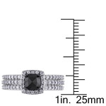 Yaffie ™ Bespoke Bridal Ring Set: 3/4ct TDW Black Diamond and Created White Sapphire on White Gold