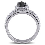 Yaffie ™ Custom White Gold Bridal Ring Set with 3/4ct TDW Black Diamond and Created White Sapphire