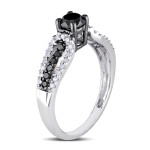 Custom-Made Yaffie™ Black and White Diamond Engagement Ring with 3/4ct Total Diamond Weight in White Gold.