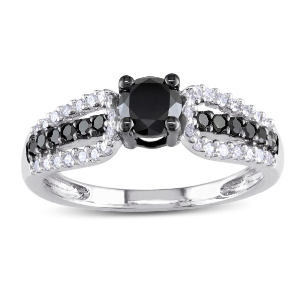 Custom-Made Yaffie™ Black and White Diamond Engagement Ring with 3/4ct Total Diamond Weight in White Gold.