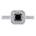 Yaffie Custom White Gold Square Halo Black & White Diamond Engagement Ring - 3/5ct TDW Princess-Cut Brilliance