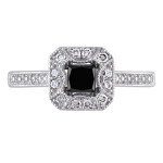 Yaffie ™ Custom-Made Black & White Princess-Cut Diamond Square Halo Engagement Ring with 3/5ct TDW in White Gold