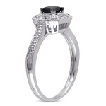 Yaffie Custom White Gold Square Halo Black & White Diamond Engagement Ring - 3/5ct TDW Princess-Cut Brilliance