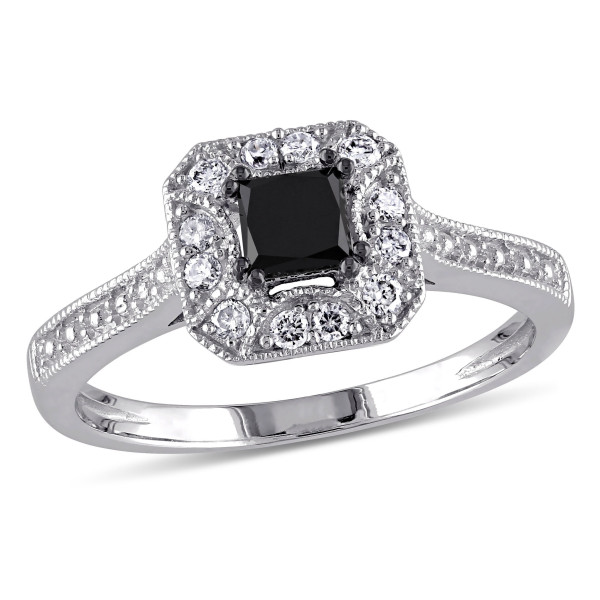 Yaffie Custom White Gold Square Halo Black & White Diamond Engagement Ring - 3/5ct TDW Princess-Cut Brilliance