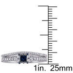 Blue and White Diamond Bridal Ring Set with Princess-cut 3/5ct TDW, crafted in glamorous White Gold by Yaffie.