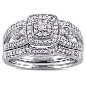 Vintage Halo 2-Piece Bridal Set with 3/8ct TDW Diamond in Yaffie White Gold