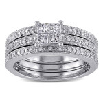 Princess Cut Diamond Bridal Ring Set in Yaffie White Gold with 3/8 Total Carat Weight