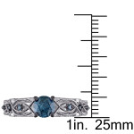 Vintage Filigree Engagement Ring with Blue Diamond by Yaffie in White Gold, 4/5ct TDW