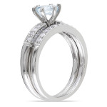 Aquamarine and Diamond Bridal Ring Set in White Gold by Yaffie, 1/3ct TDW