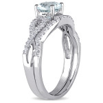 Bridal Set with Aquamarine and Diamond Accents in White Gold by Yaffie.