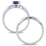 Blue Sapphire and Diamond Wedding Set in Yaffie White Gold