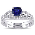 Blue Sapphire and Diamond Wedding Set in Yaffie White Gold