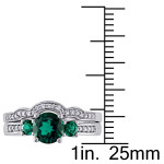 White Gold & Diamond 3-Stone Bridal Ring with Created Emerald Accent by Yaffie