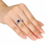 Sparkling Yaffie White Gold Ring with Created Sapphire and Dazzling Diamonds