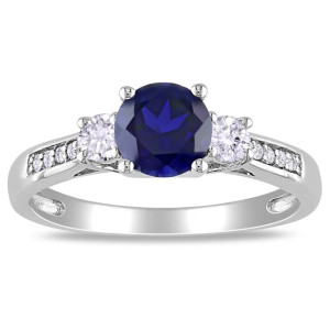 White Gold Created Sapphire and Diamond Accent Ring - Custom Made By Yaffie™