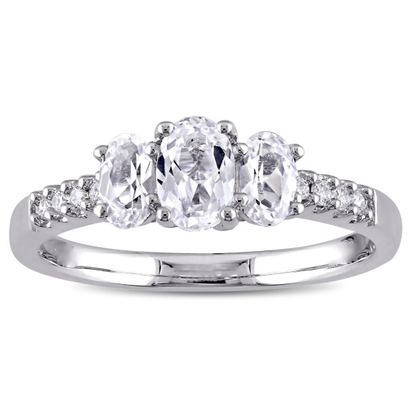 White Gold Sparkler with Created White Sapphire Triplet and Shimmering Diamond Detail