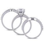 Bridal Ring Set with Yaffie White Gold and Stunning Created White Sapphire