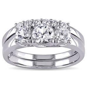 Bridal Bliss: Yaffie White Gold White Sapphire Ring Set
