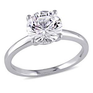 White Gold Created White Sapphire Solitaire Engagement Ring - Custom Made By Yaffie™