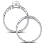 Sparkling White Gold Bridal Ring Set with Created White Sapphire and 1/6ct TDW Diamonds by Yaffie