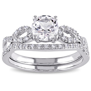 Say Yes in Style: Yaffie White Gold Bridal Set with Shimmering White Sapphire and Diamonds