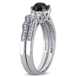 Yaffie™ Custom Made White Gold Bridal Ring Set with Created White Sapphire and 7/8ct Black & White Diamond