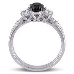Yaffie™ Custom Made White Gold Bridal Ring Set with Created White Sapphire and 7/8ct Black & White Diamond