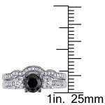 Yaffie™ Custom Made White Gold Bridal Ring Set with Created White Sapphire and 7/8ct Black & White Diamond