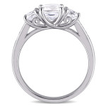 Yaffie 3-Stone White Sapphire Engagement Ring with Diamond Accents in White Gold.