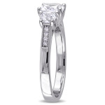 Yaffie 3-Stone White Sapphire Engagement Ring with Diamond Accents in White Gold.