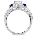 White and Blue Sapphire Diamond Bridal Ring Set with 1/3ct TDW in White Gold by Yaffie Created Jewels.