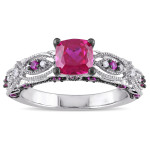 Vintage-inspired Yaffie White Gold Ring with Cushion-cut Ruby and Diamond Accents