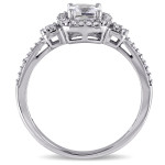 Shimmering Yaffie White Gold Engagement Ring with Cushion-cut Sapphire and Diamond Halo